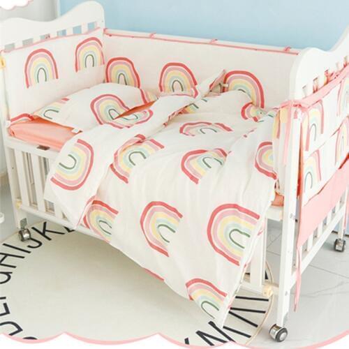 Baby Bedding Set Cotton Bumpers Rainbow Newborn Crib Duvet Cover Pillowcase Bed Flat Sheet Infant Bed Hanging Bag Baby Bed Set