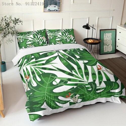 Green Plants Printed Bedding Set Girls Boys Duvet Cover Flowers Leaves Quilt Cover Set Home Textiles Beautiful 2/3pcs Bedclothes