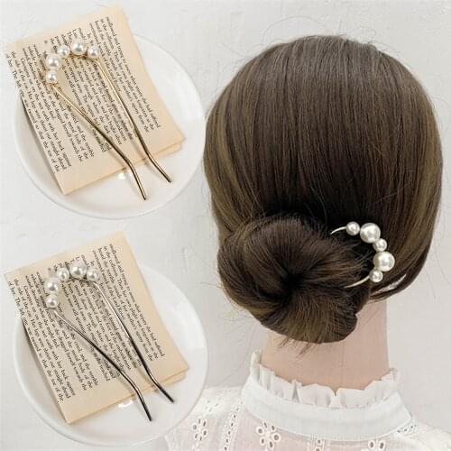 Korean U Shape Hair Clips Pins Elegant Metal Forks Vintage Simulated Pearl Styling Hairpins for Women Hair Styling Tool Gifts