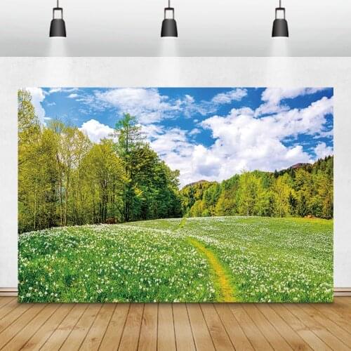 Laeacco Natural Scenery Flowers Trees Sky Cloud Room Decro Photophone Photo Backdrop Photo Background Photocall Photo Studio