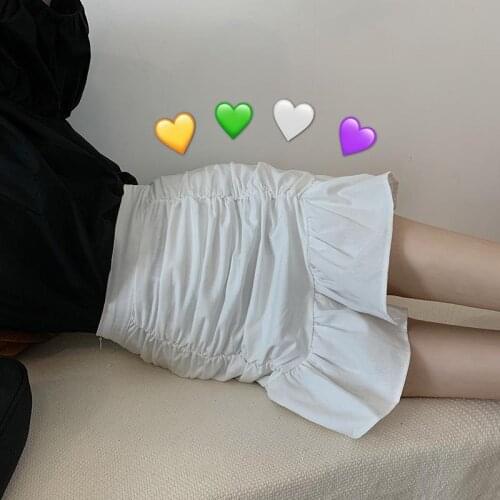 Summer Women High Waist Skirts Hem Ruffles All-match A-line Mini Skirts Lovely Girls New Ulzzang Chic Solid Color Ruched Elegant