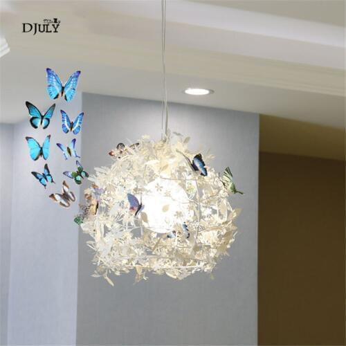 Art deco Butterfly flower Metal rattan pendant lights for dining room kitchen home deco loft living room hanging light fixtures