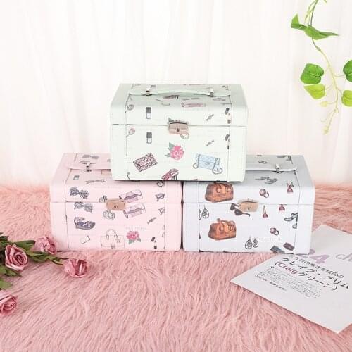 Cartoon portable jewelry box European multi-layer jewelry storage cosmetic box creative travel jewelry box