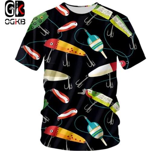 OGKB T-shirt Adult Hot O-neck Cartoon 3D Tee Shirt Printing Fish Pole Casual Plus Size 5XL 6XL Habiliment Men Spring T Shirts