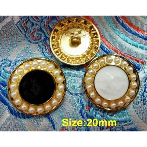Wholesale 10 pieces Yellow gold Metal Alloy pearl Clothing Overcoat Jacket Buttons Coat Sweater Button Size 20mm Free shipping