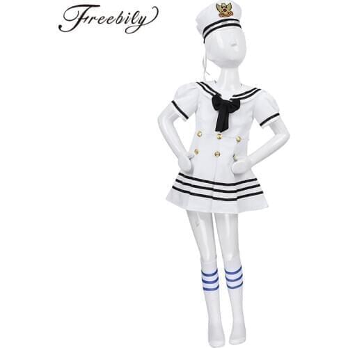 Teen Girls Dress Chorus Stage Wear Dance Performance Navy Sailor Costumes Kids Girls Army Suit Halloween Cosplay Party Dress Up