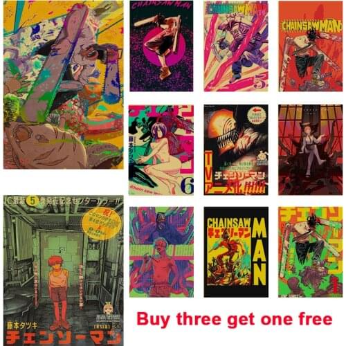 Retro chainsaw man anime poster paintings home decoration wall stickers wall decoration posters anime decor poster
