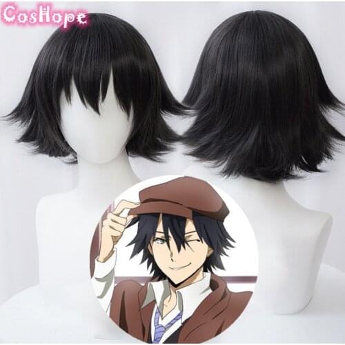 Ranpo Edogawa-Peluca de Cosplay de perros callejeros Bungou, Cosplay corto de 30cm, color gris oscuro, peluca de Cosplay de
