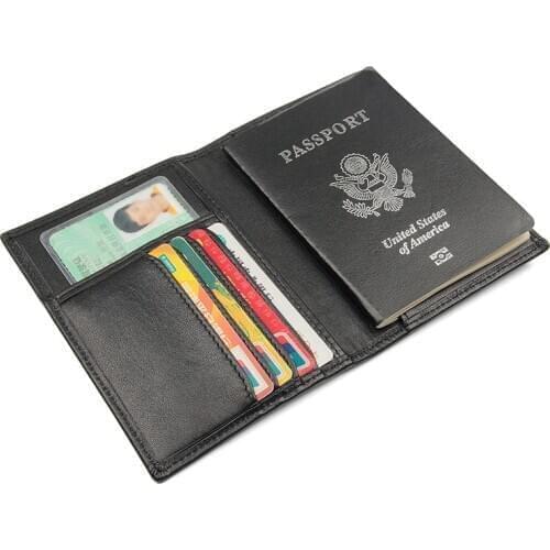 RFID Shielding Passport Holder Wallet Genuine Leather on Cover for Car Driving Document Card Holder Leather Travel Case Purse
