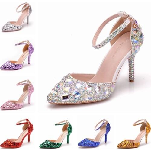 Crystal Queen luxury Wedding Shoes Rhinestone Women Sandals Pointed Toe High Heel Party Banquet Evening Dress Bridesmai Pumps