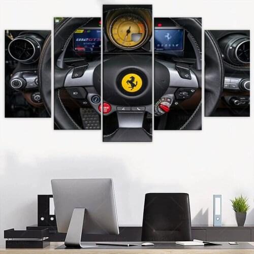 Ferrari Steering Wheel 5 Piece Canvas Wall Art Super Car Print Home Decor HD Pictures 5 panel poster no Framed Paintings