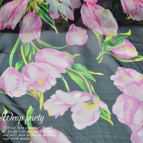 LEO&LIN Large and Wide Black Tulip Silk Georgette Chiffon Thin Skirt Shirt Fabric Fabric DIY Patchwork Tissue