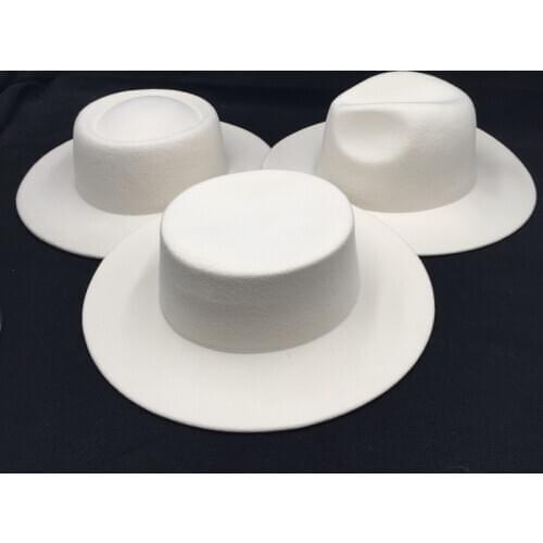 Wool Felt Womens Hats White Wide Brim Fedoras for Wedding Party Church Hats Fedora womens caps