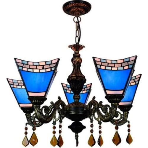 5 Heads Vintage Blue Glass Pendant Light for Restaurant Foyer Dining Room Bar European American Country Glass Pendant Light 1204