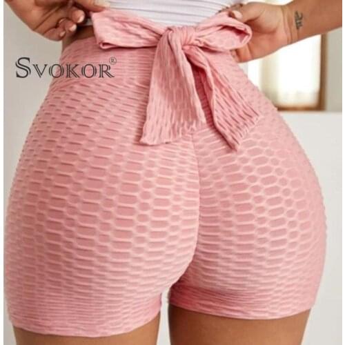 SVOKOR Sport Shorts Women High Waist Bubbles Seamless Fitness Leggings Push Up Gym Training Gym Tights Bow Short