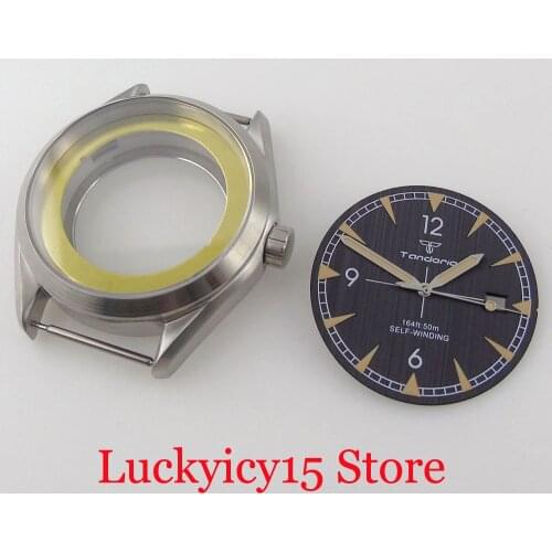 Tandorio 41mm Polished Automatic Watch Case See-through Back 33.5mm Watch Dial Hand Set fit NH35A