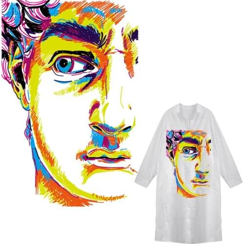 Art Colorful Portrait Men Patches Thermal Stickers on Clothes Iron-on Transfers for Clothing Thermoadhesive Patch Diy Applique