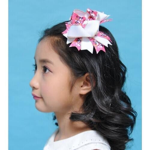 Hand Customize Hair Accessories Free Shipping12pcGirl Boutique 5.5 Inch Cartoon Romantic Bow Clip attached with breastpiece beer