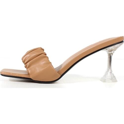 7.5cm Crystal Strange Heel Summer 2021 Womens Sandals Slip On Open-toe Gladitor Shoes Slides Outdoor Indoor Luxury High Heel