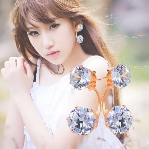 Top quality Shining Full Crystal Double Sides crystal Stud Earrings For Women Fashion AAA CZ Element Earrings Wholesale