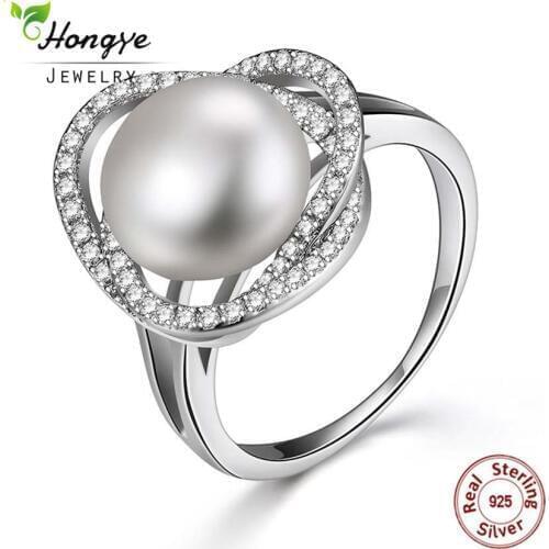 Hongye Female Rings Authentic 100% 925 Sterling Silver With Natural Freshwater Pearl For Women Finger Ring Charm Wedding Jewelry