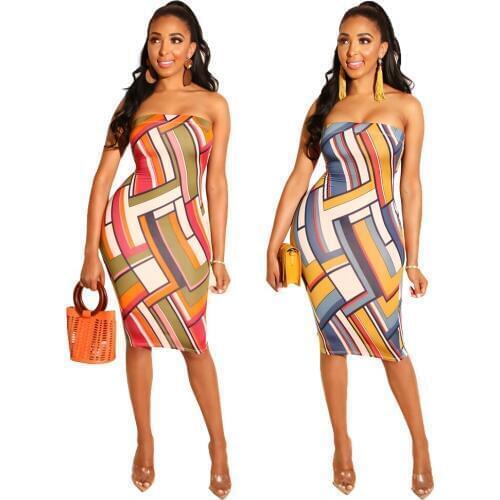Womens Dress Vestido Off-Shoulder Slim Bodycon Dress Tunic Casual Pencil Dress New Arrival Geometric Print Lady Usual Wear Dress