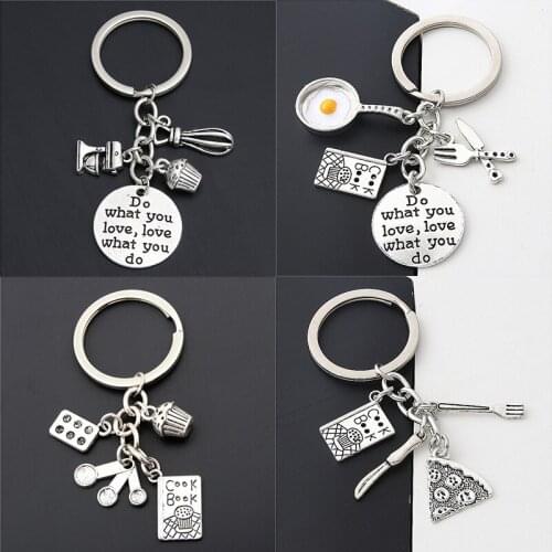 1PC Cake Charms Measuring Spoons Egg With Pan Keychain Cook Book Keyring For Cooks Chefs BakerBest Gift Baking Jewelry