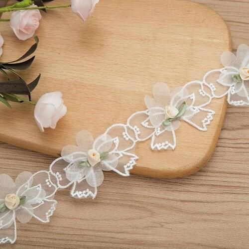 1 Yard Rose Flower Embroidery Lace Trim Ribbon Vintage Faux Pearl Beaded Appliques Bridal Ornaments Handmade DIY Sewing Supplies