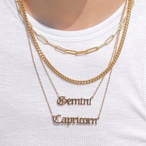 18k Zodiac Necklace Old English Letter Necklace Dainty Gold Necklace Pendant Necklace Layering Necklace Horoscope