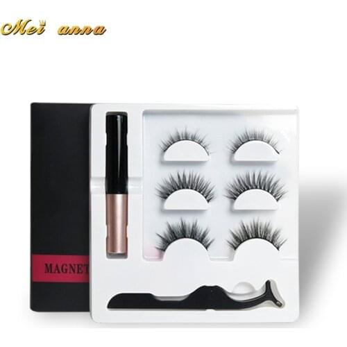 3 Pairs Magnetic Eyelashes 3D Mink Eyelashes Magnetic Lashes Eyeliner Short False Lashes Lasting Handmade Eyelash Makeup Tool
