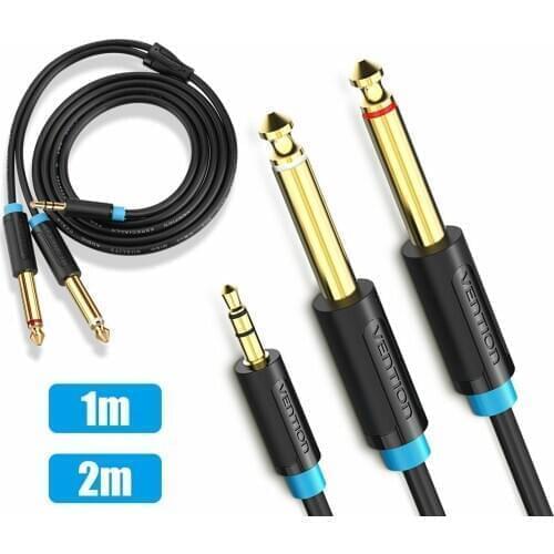 1/8" 3.5mm to Dual 6.35mm 1/4" Mono Jack Stereo Y-Splitter Headphone Audio Cable