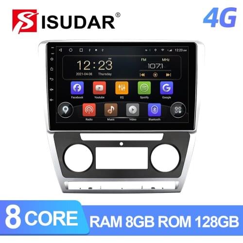 Isudar T72 1 Din 4G Android Auto Radio For Skoda Octavia 2009 2010 2011 2012 2013 Car Multimedia GPS Octa Core RAM 6GB ROM 128GB