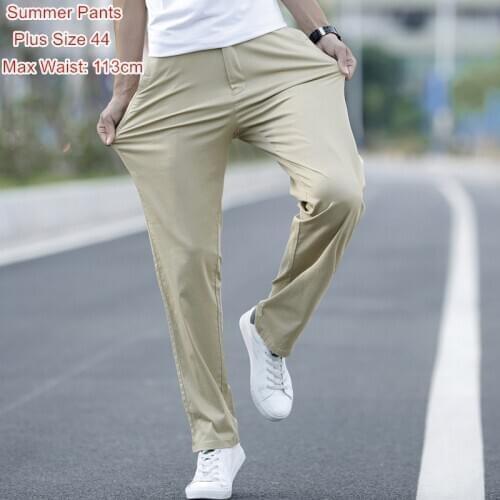 Pantalon Pants Summer Men Thin Fitness Chinos Fashions Khaki Grey Black Trousers Plus Size 40 42 44 Mens Slim Straight pant