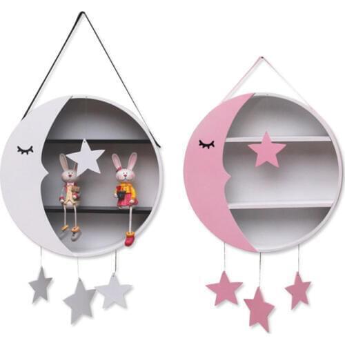 Children Room Decor Hang Moon Storage Racks Cute Wall Hanger Birthday Gifts Toys Figurines Display Storage Racks