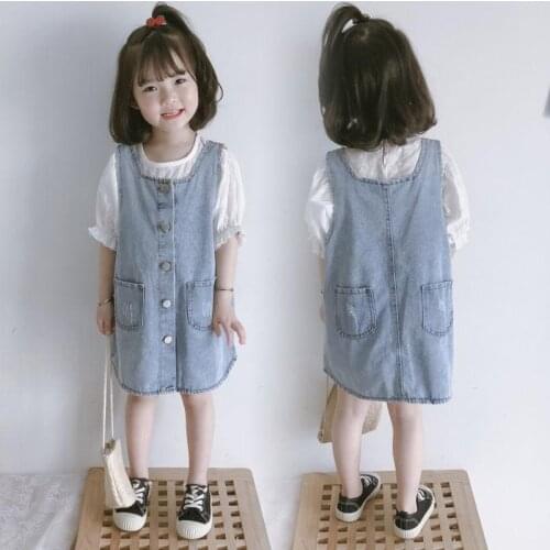 Girl Suits Baby Girl Fashion Denim Strap Dress Skirt Princess Party Dress Childrens Short Sleeve Tshirts Suits Kids Clothing Set