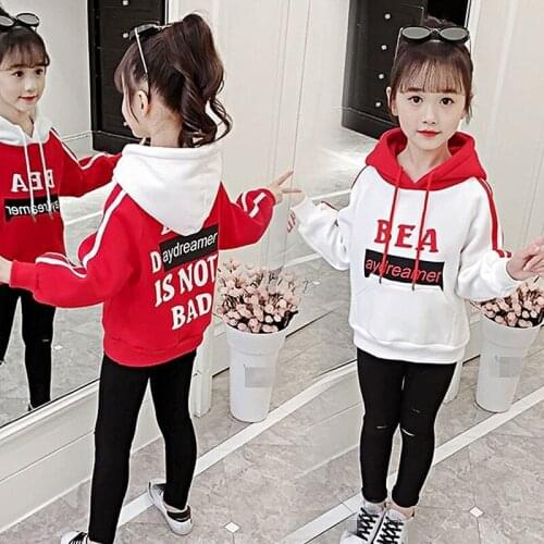 Kids 3-14 years winter warm printed letter hoodies for little girls boys red fashion sweatshirts teens juniors children clothes