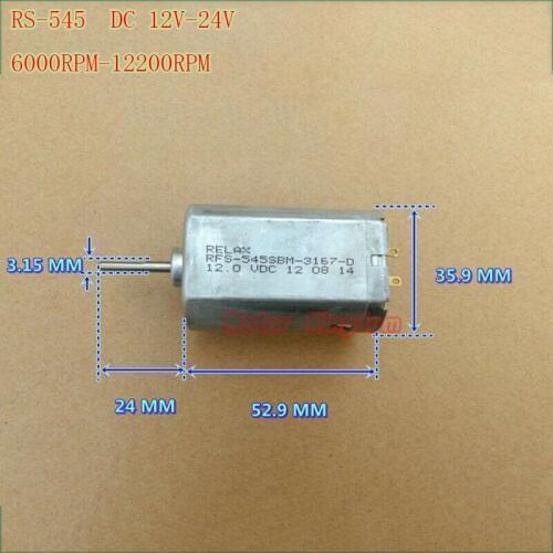 RS-545 Electric DC 12V~24V 12200RPM High Speed Large Torque Ball Bearing Compensated carbon brush Motor 24mm long Shaft
