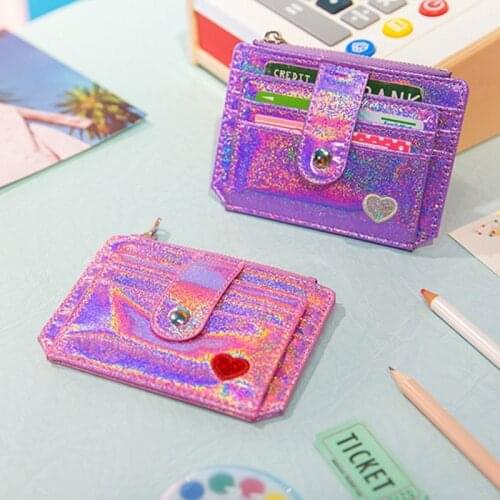 Sequins Credit Card Holder Crystal Color Multi Card Slim Wallet mini Cute Laser Heart Girl Student Bus ID Card Case Cardholder