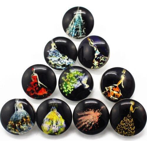 Hot Sale 18mm Wedding Dress Snap Button Print Glass Snap Buttons Charms Fit DIY Women Bracelet Necklace Jewelry