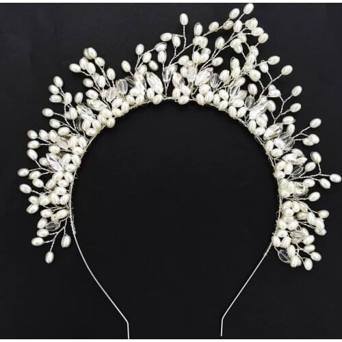 Greece Crystal Hairband Headpiece Pearls Leaf Women Forehead Headband Bridal Jewelry Tiara Crown Wedding Hair Accessories Gifts