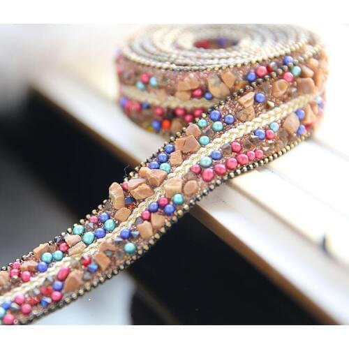 Stone Fake Pearl Beaded lace applique patch Lace Fabric Trim Diy decorations collar wedding dress accessories 2cm Wide