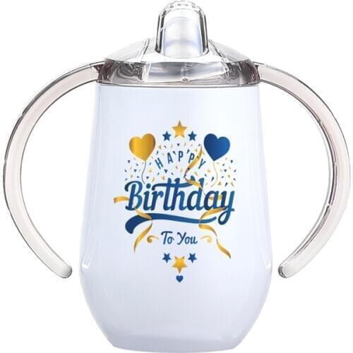 Sublimation Sippy Cups 10oz White Baby Bottle with Handle Stainless Steel Kids Drinking Tumbler For Newborn Gifts Milk Mug