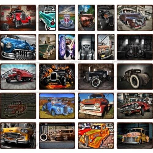 Lankshear Retro Tin Sign Classic Cars Metal Sign Vintage Decor Art Metal Painting Plaque Pub Club Garage Man Cave Home Decor