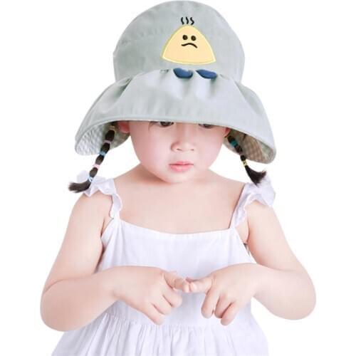 Summer Baby Boys Girls Cartoon Plaid Bucket Hats Toddler Caps Reversible Sun Hat UV Protection