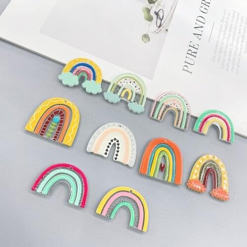 Summer style 30pcs/lot color pattern print geometry Rainbow arch shape acrylic beads diy jewelry earring/garment accessory