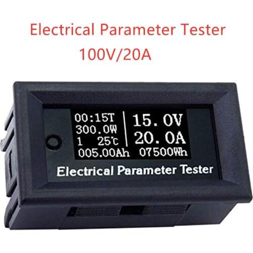 100V/20A 7in1 OLED Multifunction Tester Voltage Current Time Temperature Capacity Voltmeter Ammeter Electrical Meter White