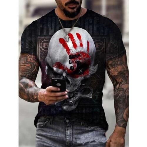 2021 Summer Casual Short Sleeve Skulls Print Graphic T Shirts Mens Oversized Crew Neck Pullover Loose Tops