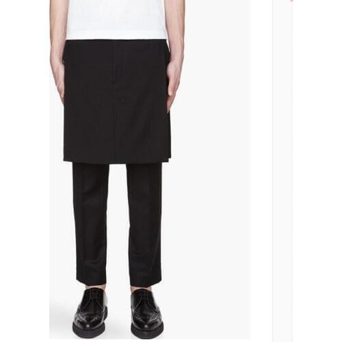 27-44 Mens Plus Size Skirt Belt Dress Twinset Culottes Slim Ankle Length Trousers Hairstylist Casual Tide Skirt Pants Costumes