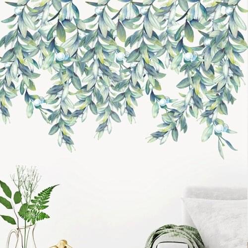 2PCS Green Leaves Wall Stickers For Bedroom Living Room Dining Room Kitchen Kids Room DIY Vinyl Wall Decals Door Murals NEW
