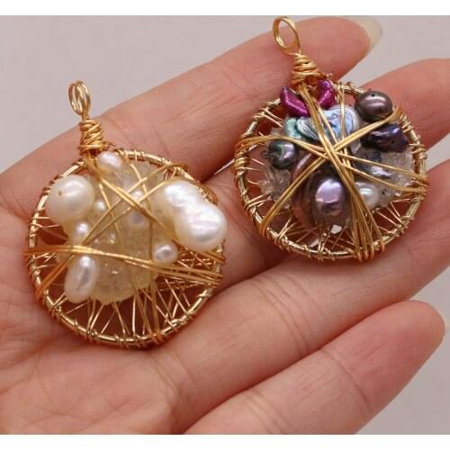 Natural Semi-precious Stone Round White Colored Pearl with Gold Thread Pendant Making DIY Necklace Bracelet Jewelry Gift Party